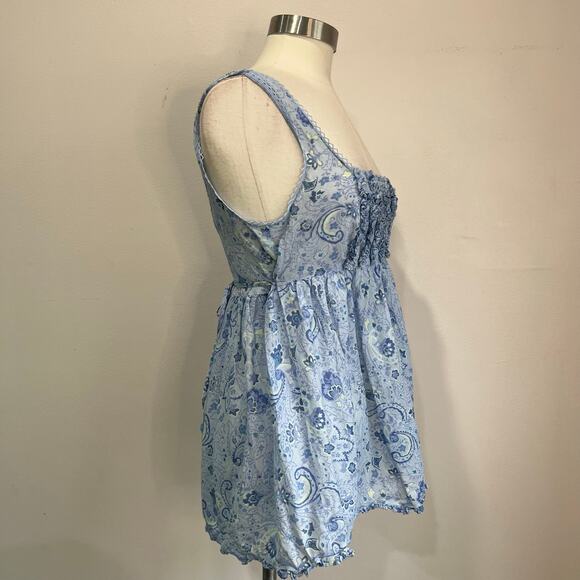 VTG Victoria’s Secret Country Babydoll Top Blue Paisley Cotton Cottagecore S - Picture 2 of 7